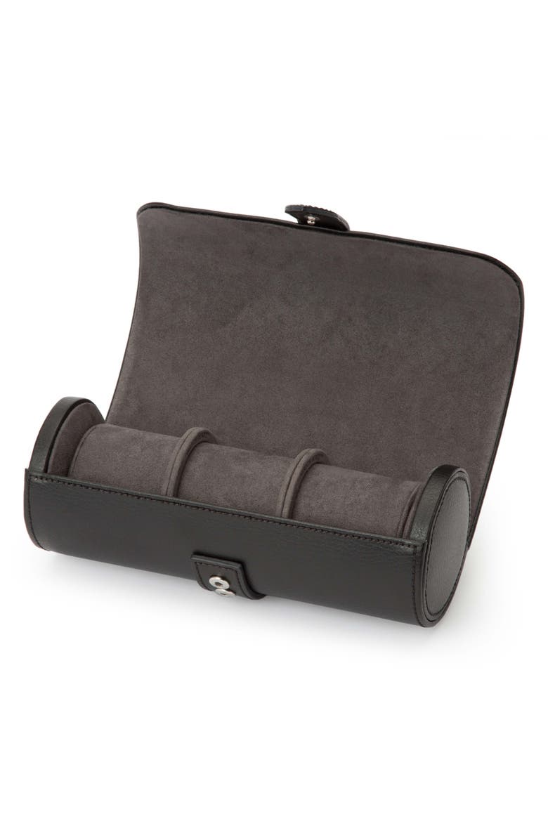 WOLF Black Leather Watch Roll, Alternate, color, 