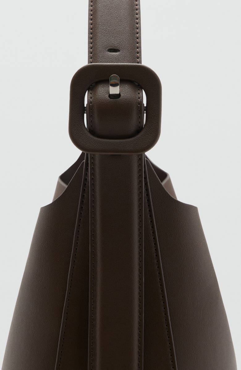 MANGO Buckle Faux Leather Shopper Bag, Alternate, color, Chocolate