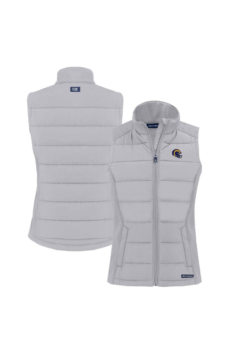 Cutter & Buck Women's Cutter & Buck  Gray Los Angeles Rams Helmet Evoke Hybrid Eco Softshell Recycled Full-Zip Vest, Main, color, 