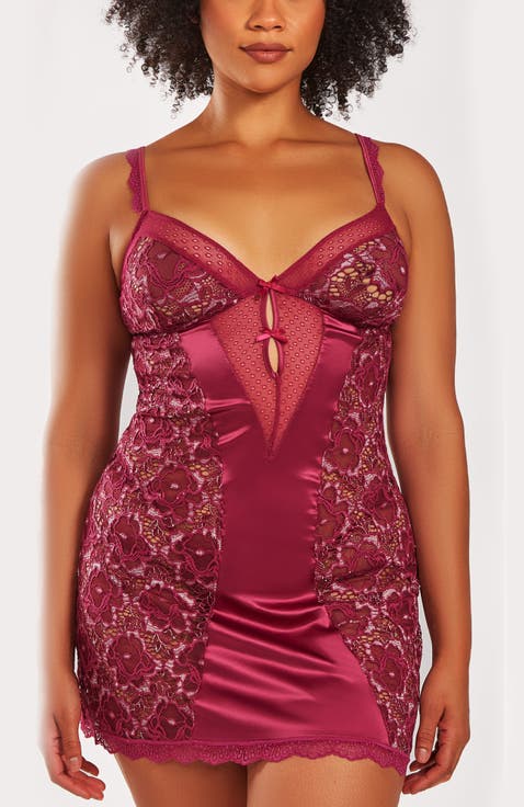 Two-Toned Lace & Satin Chemise Set
