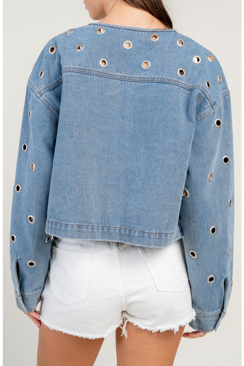 Grommet Denim Jacket, Alternate, color, MID BLUE