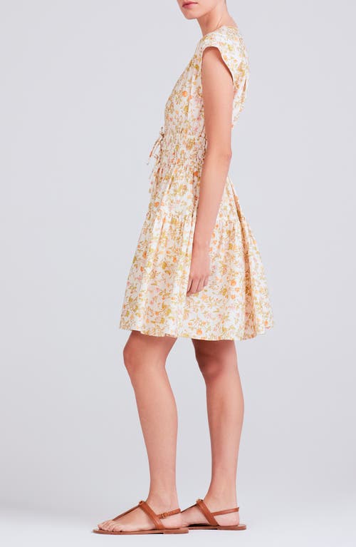 Derek Lam 10 Crosby Tora Floral Print Shirred Dress In Cream Multi