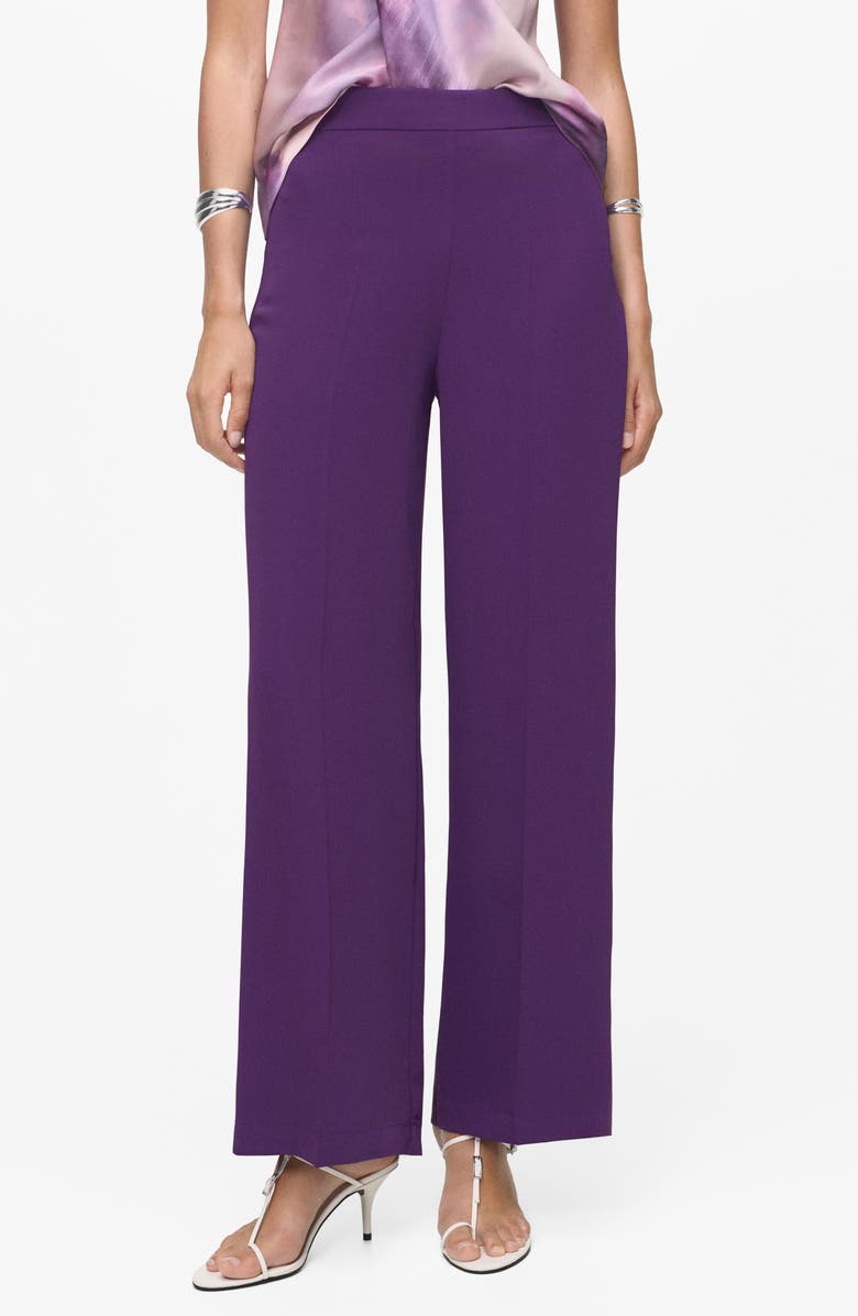 MANGO High Waist Satin Straight Leg Pants, Main, color, Purple