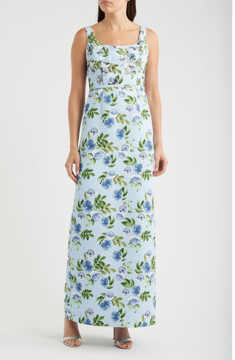 SACHIN BABI Lana Sequin Detail Floral Pencil Gown, Main, color, Sky Blue Morning Glory