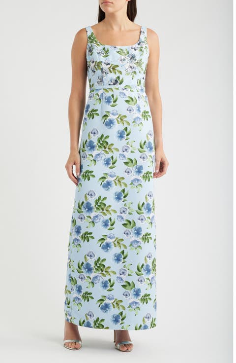 Lana Sequin Detail Floral Pencil Gown