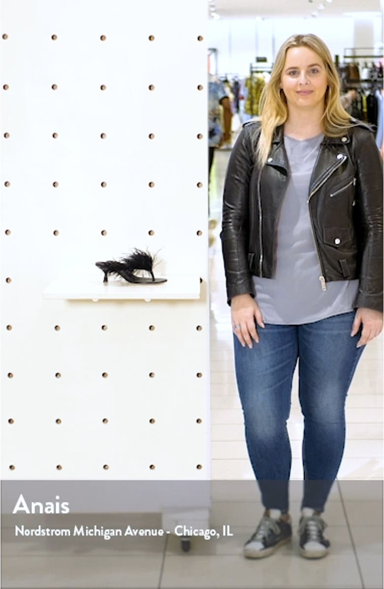 Myra Ostrich Feather Embellished Slide Sandal, sales video thumbnail