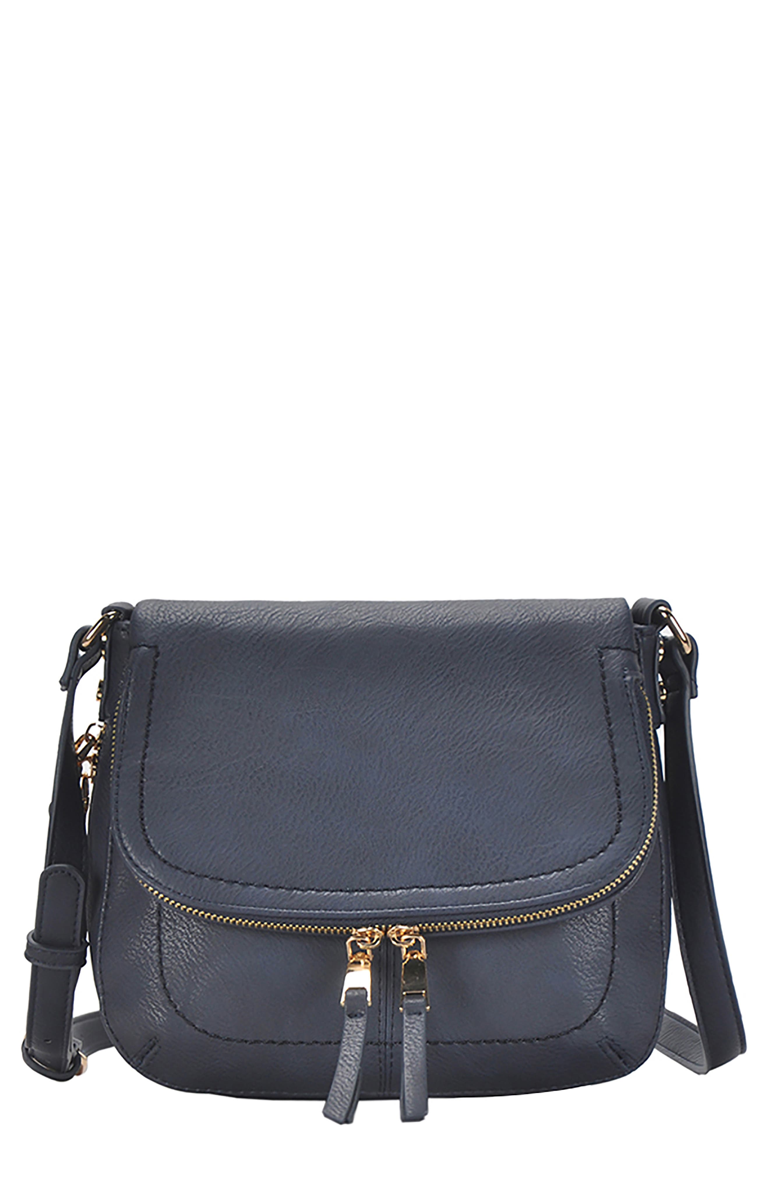 Faux Leather Crossbody Bag, Main, color, NAVY