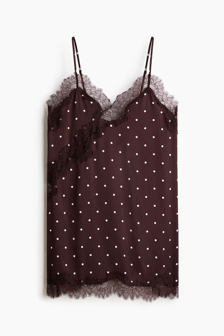 Lace-trimmed Satin Nightgown, Alternate, color, Dark brown/polka dot