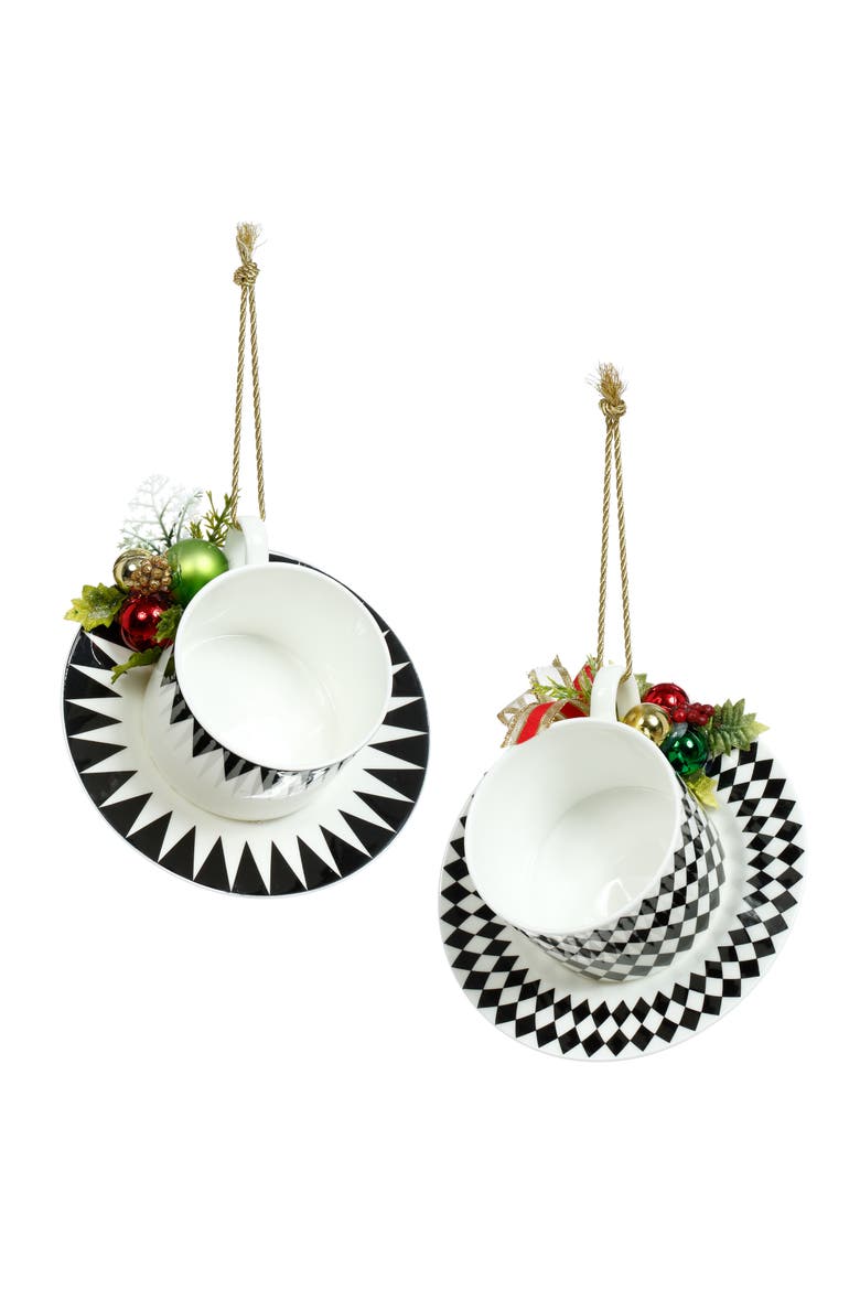 Cup and Saucer with Deco Ornament,Set of 2, Main, color, White