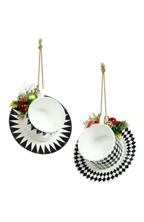Cup and Saucer with Deco Ornament,Set of 2