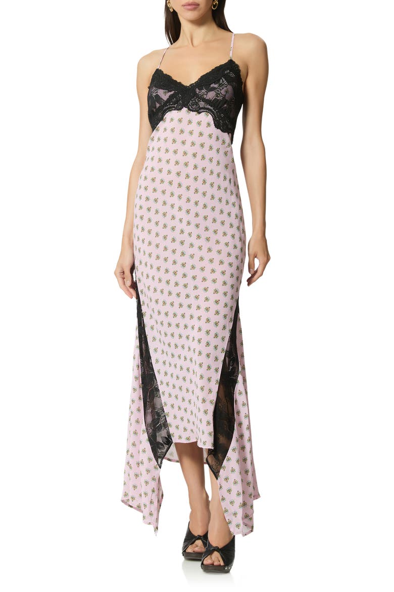 Vince Crocus Scarf Print Lace Detail Slipdress, Main, color, CROCUS FOULARD