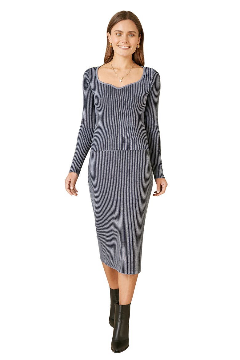 Ribbed Knitted Midi Skirt, Alternate, color, Blue