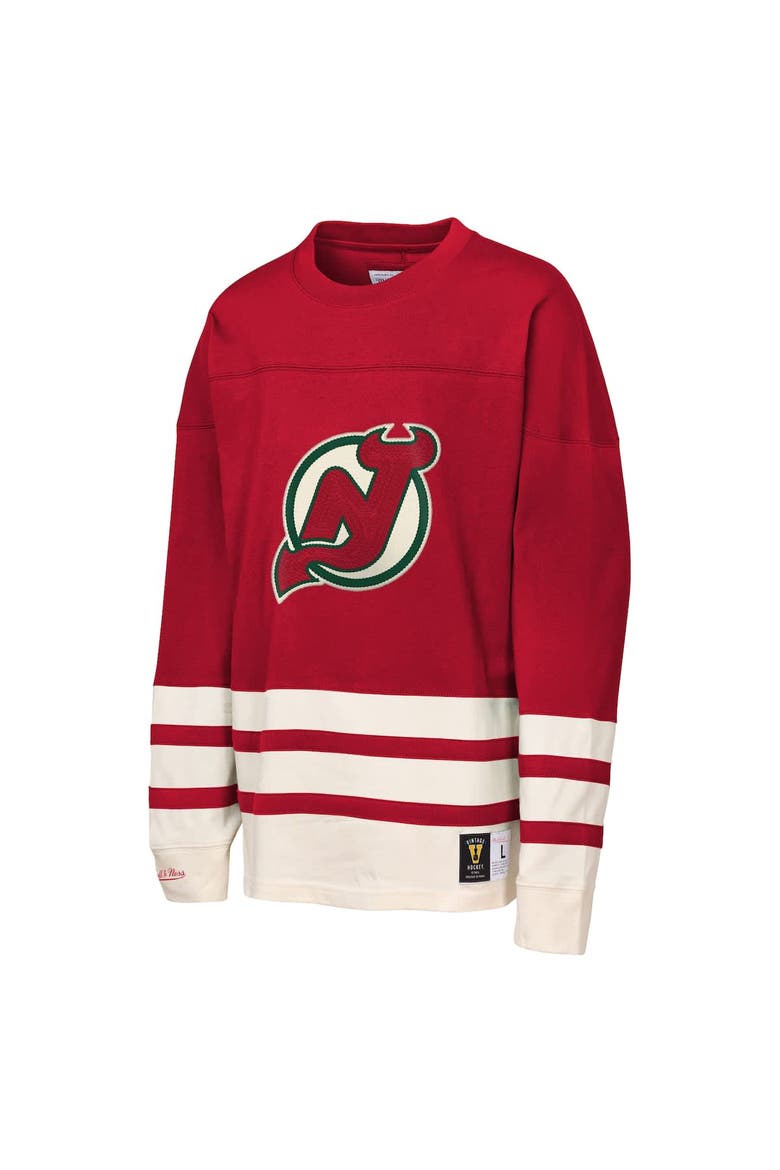 Youth Mitchell & Ness  Red New Jersey Devils Chainstitch Heavyweight Long Sleeve Top, Alternate, color, Red