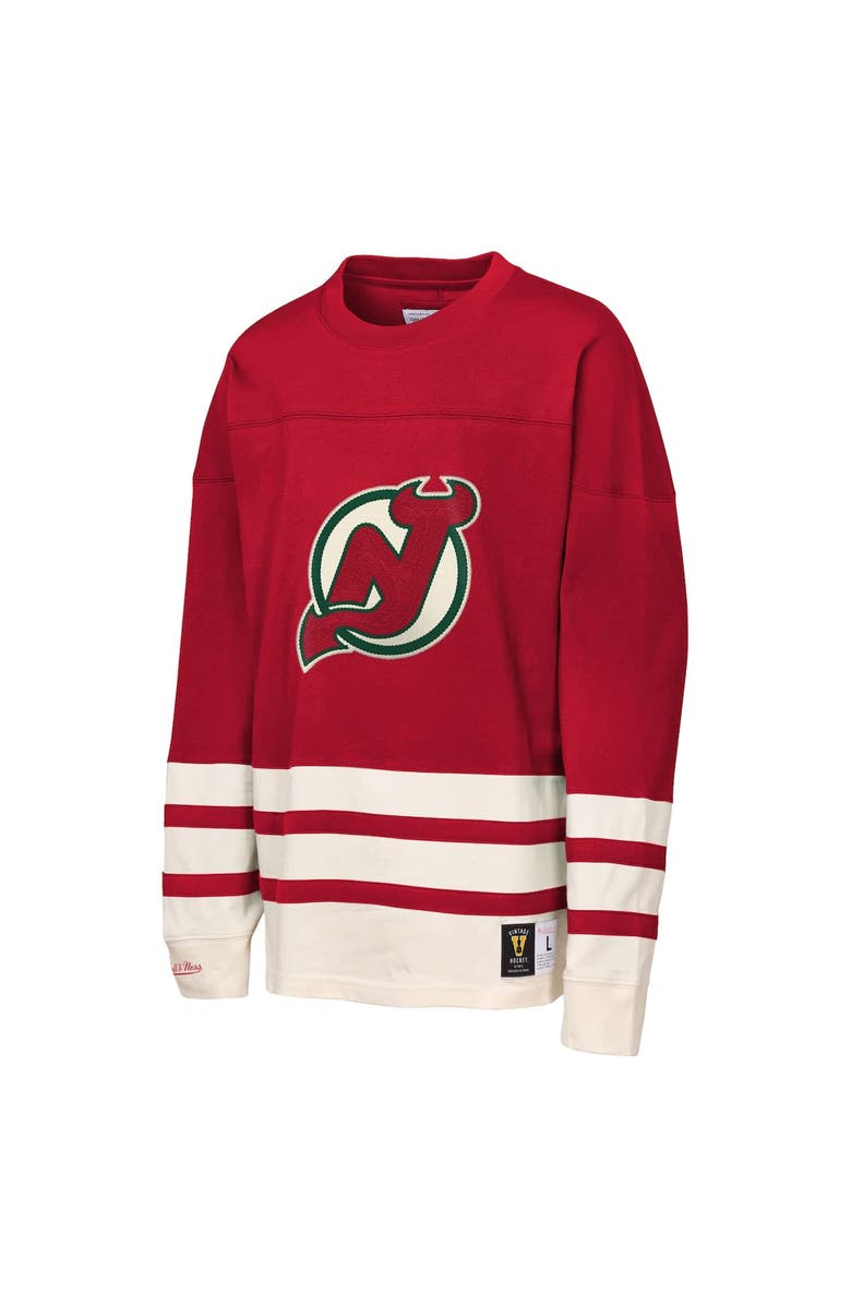 Mitchell & Ness Youth Mitchell & Ness  Red New Jersey Devils Chainstitch Heavyweight Long Sleeve Top, Alternate, color, Red