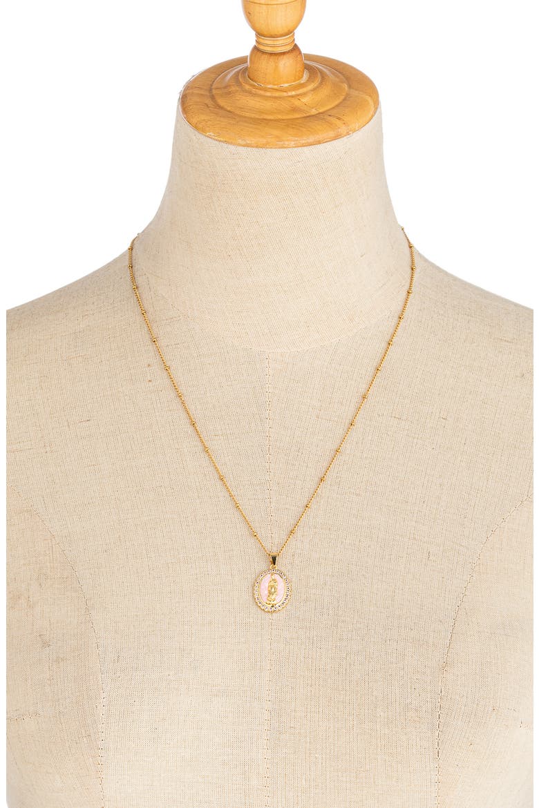 The Luxe Collection Rose Quartz Virgin Mary Pendant Necklace, Alternate, color, GOLD