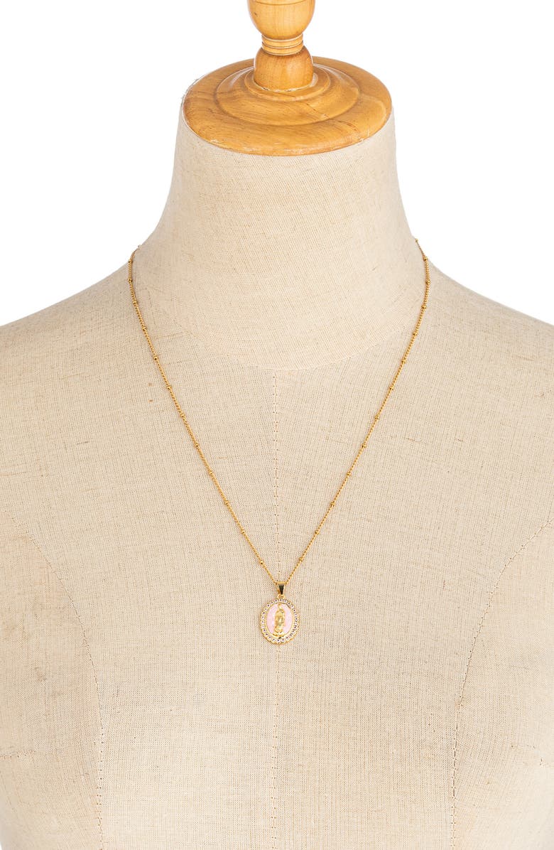 EYE CANDY LOS ANGELES The Luxe Collection Rose Quartz Virgin Mary Pendant Necklace, Alternate, color, Gold