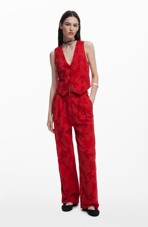 Desigual Button Front Vest In Red