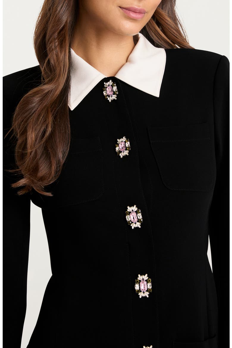 Sheryl Crystal Button Long Sleeve Coat Minidress, Alternate, color, BLACK/ IVORY