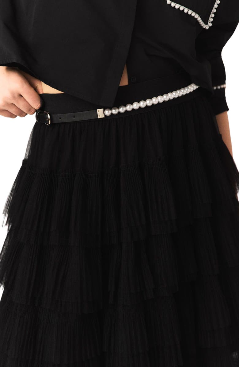 maje Tulle midi skirt, Alternate, color, Black