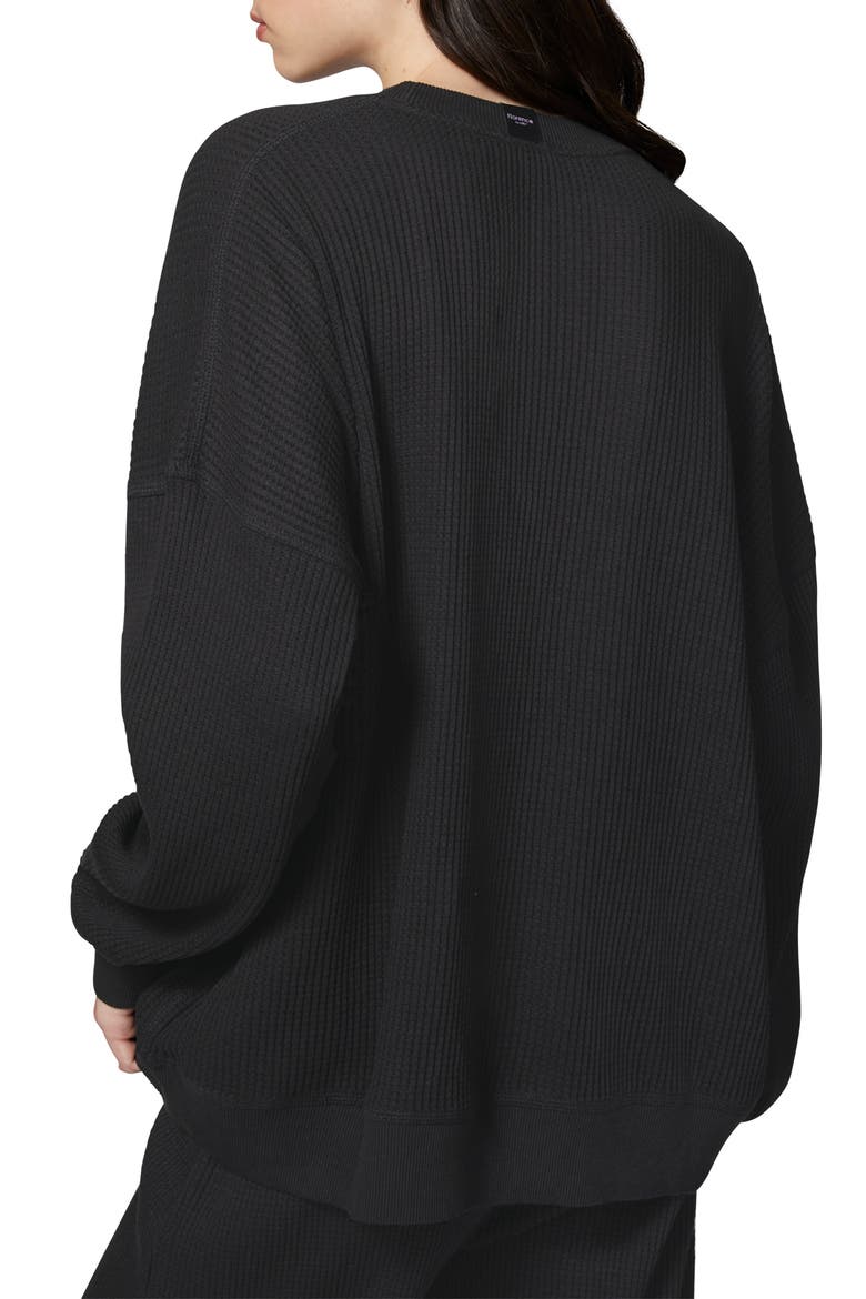 Ovesize Crewneck Thermal Sweatshirt, Alternate, color, BLACK