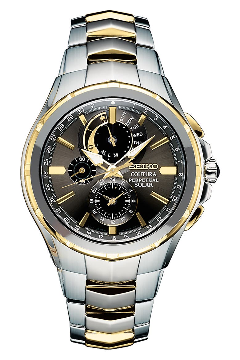 Coutura Perpetual Chronograph Solar Bracelet Watch, 44mm, Main, color, BLACK/ TWO TONE