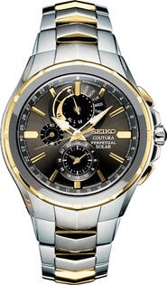 SEIKO WATCHES Coutura Perpetual Chronograph Solar Bracelet Watch, 44mm