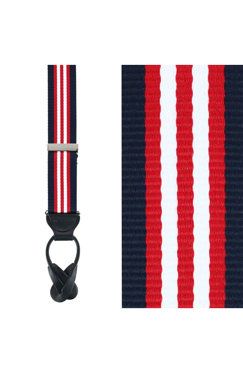 Trafalgar Sumner 35mm Grosgrain Weave Striped Button End Suspenders, Main, color, Patriotic Stripe
