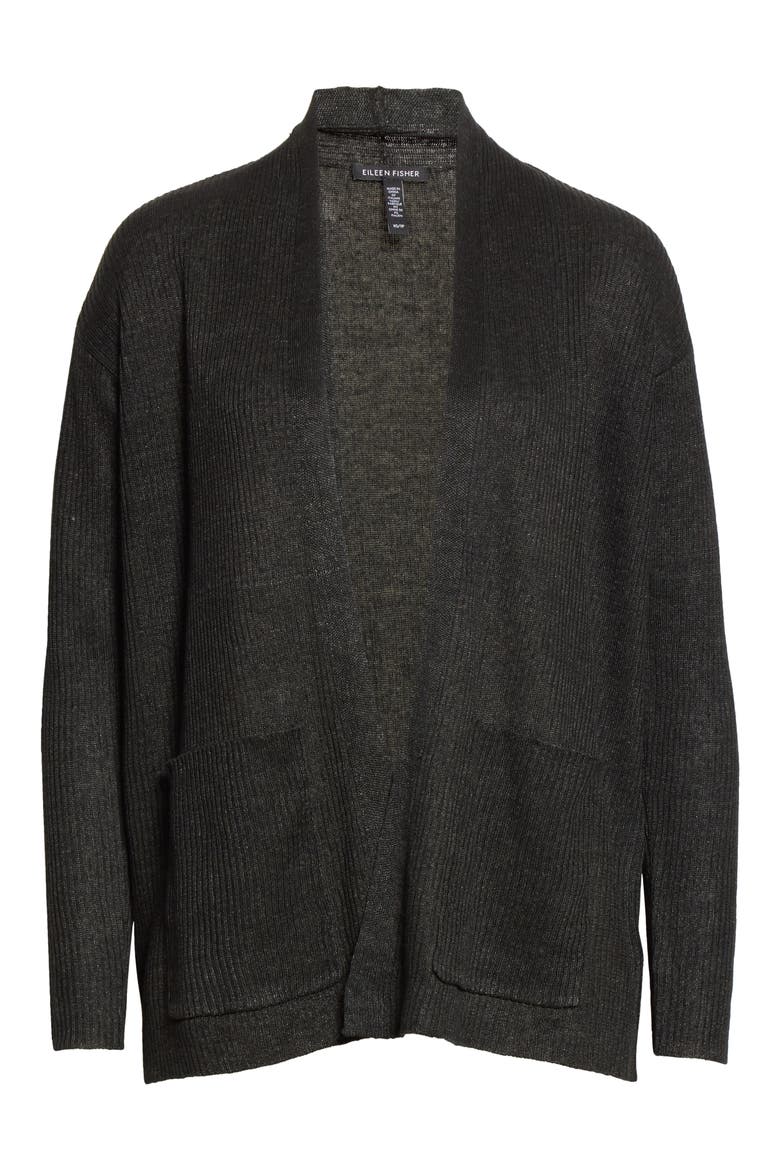 Shawl Collar Organic Linen Cardigan, Alternate, color, SEAWEED