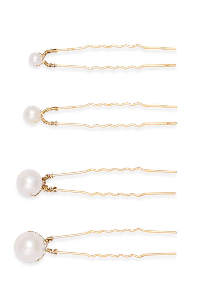 Set of 12 Pearl Embellished Pins, Main, color, Metallic Gold