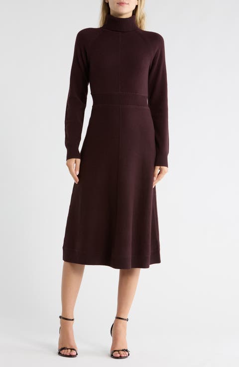 Bethany Long Sleeve Wool Turtleneck Sweater Dress