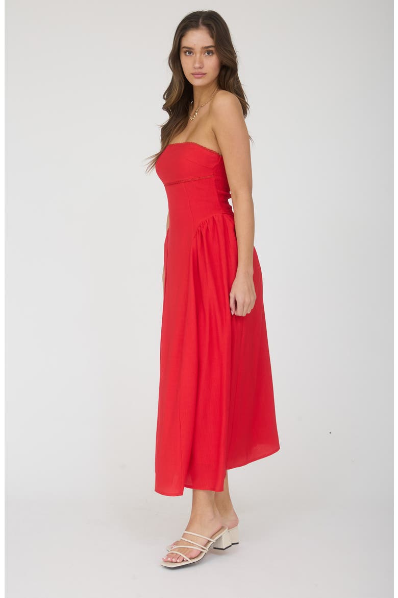 Strapless Fit & Flare Midi Dress, Alternate, color, RED