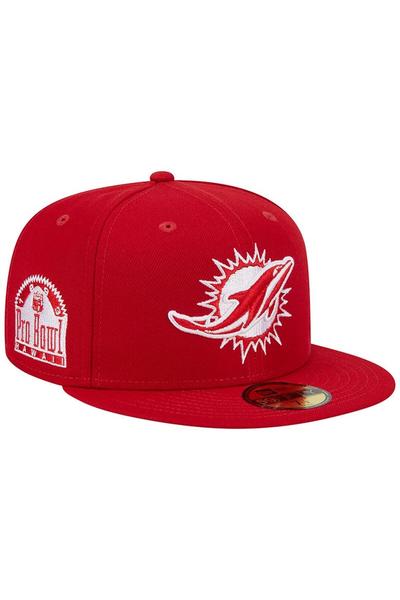 Men's New Era Scarlet Miami Dolphins 1993 Hawaii Pro Bowl Main Patch 59FIFTY Fitted Hat, Main, color, Scarlet