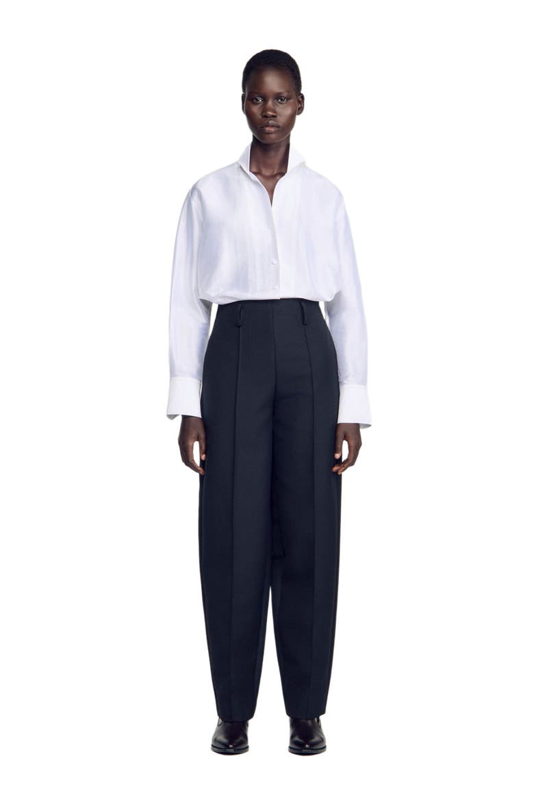 Barrel-leg Tweed Trousers, Main, color, Black