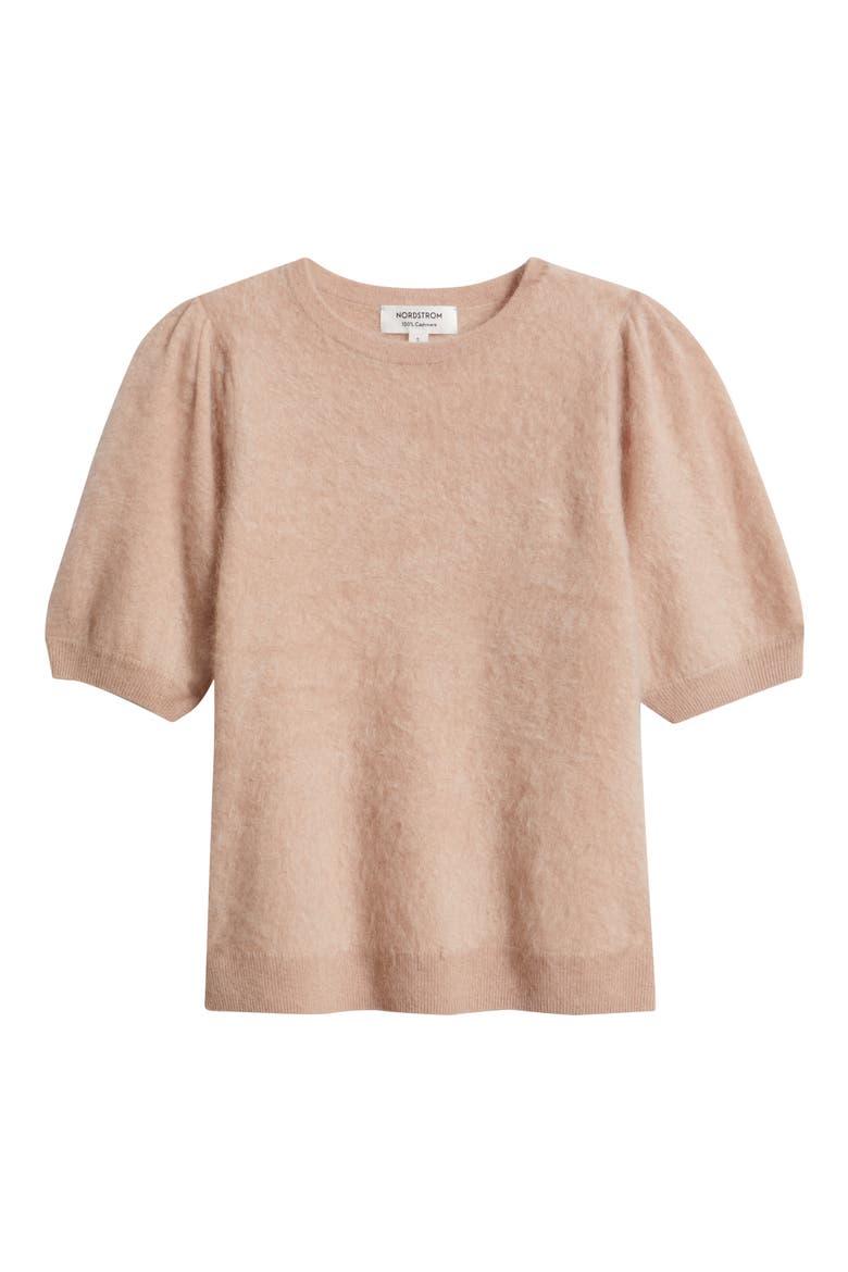 Femme Short Sleeve Brushed Cashmere Sweater, Alternate, color, PINK ADOBE