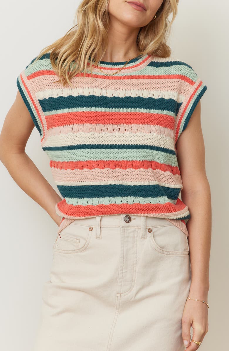 Marine Layer Rory Stripe Open Knit Sweater Vest, Main, color, Multi Stripe