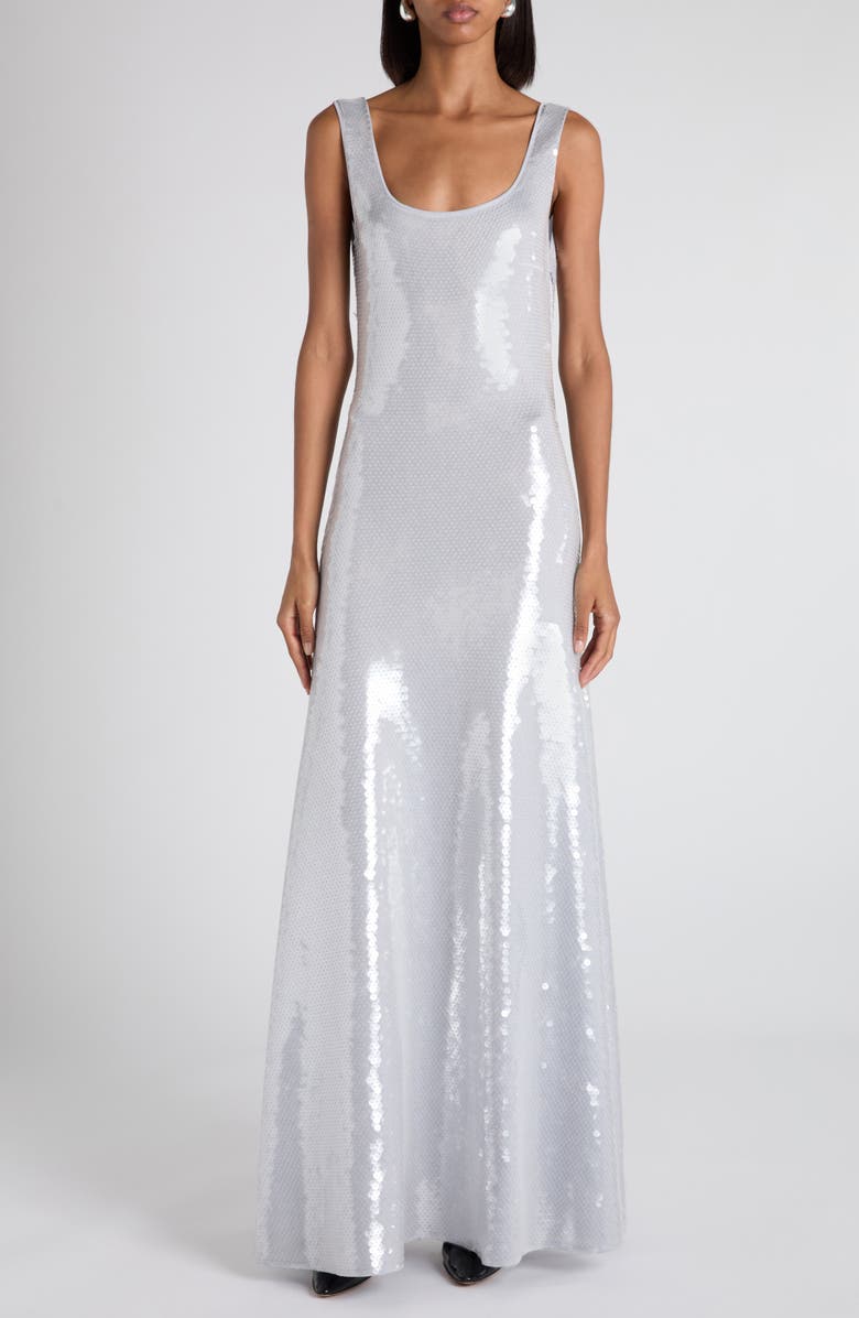 Bottega Veneta Scoop Neck Sleeveless Sequin Gown, Main, color, Grey