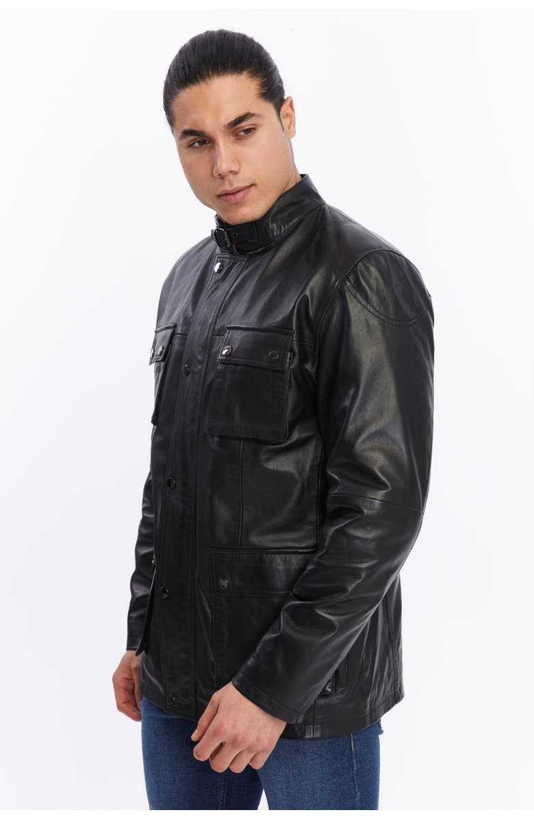 FURNIQ UK Utility Leather Jacket, Alternate, color, Black