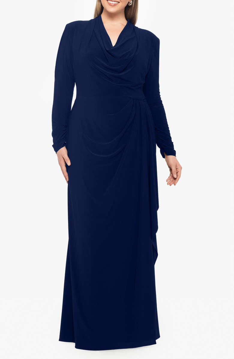 Betsy & Adam Long Sleeve Cowl Neck Gown, Main, color, 