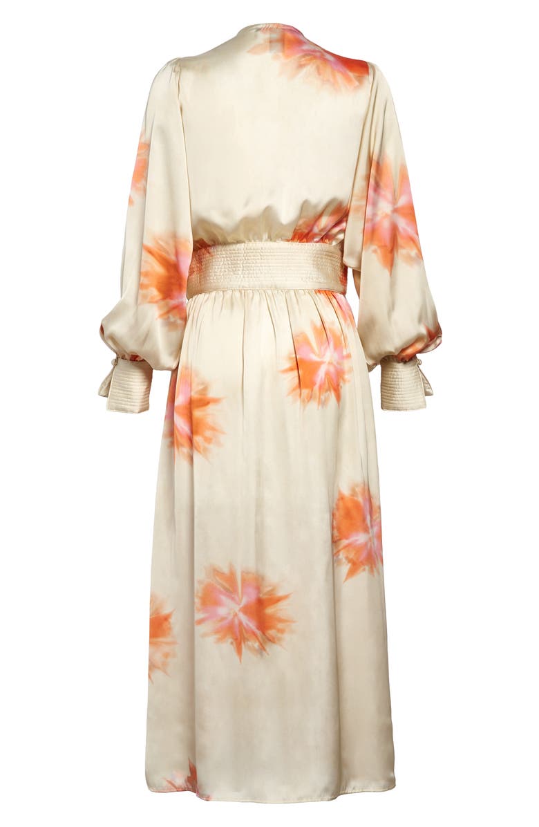 Smythe Tie Dye Long Sleeve Satin Wrap Dress, Alternate, color,