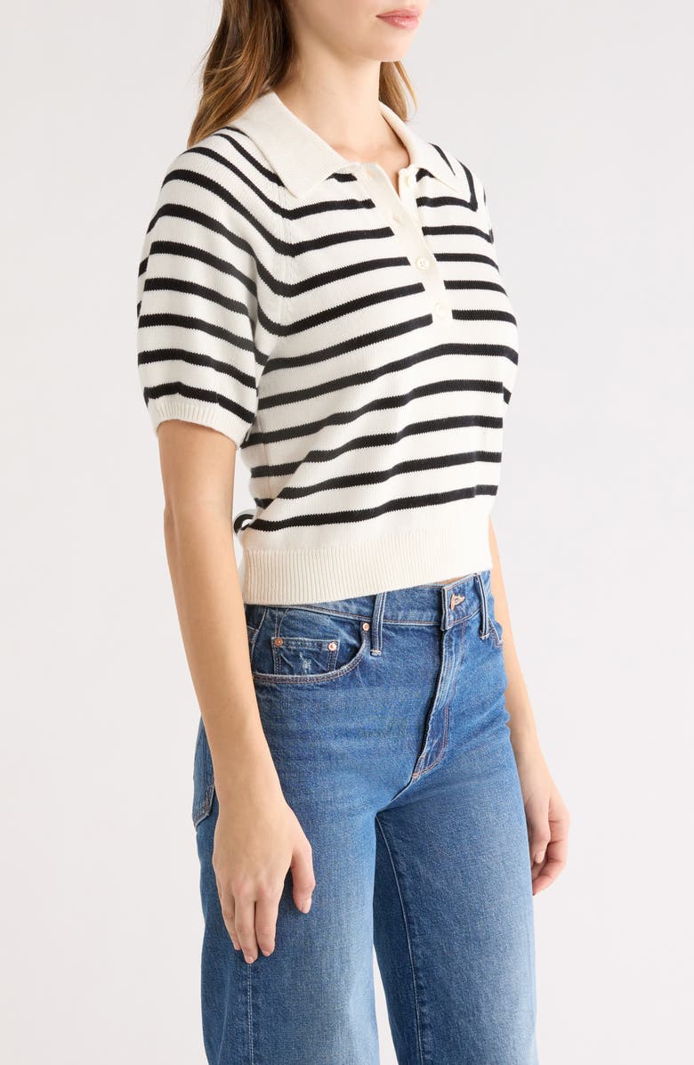 PAIGE Birch Stripe Organic Cotton 
Silk Blend Sweater, Alternate, color, Antique White/ Black