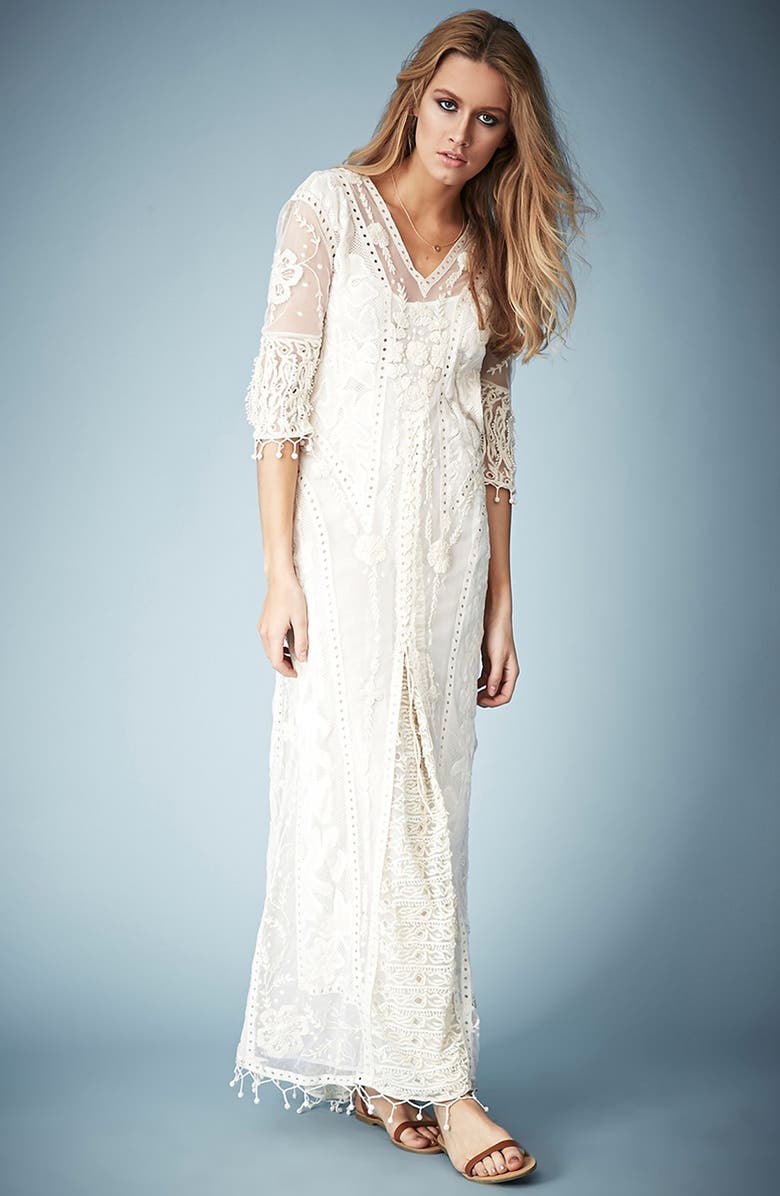 Topshop Kate Moss for Topshop Crochet Lace Maxi Dress, Main, color, 