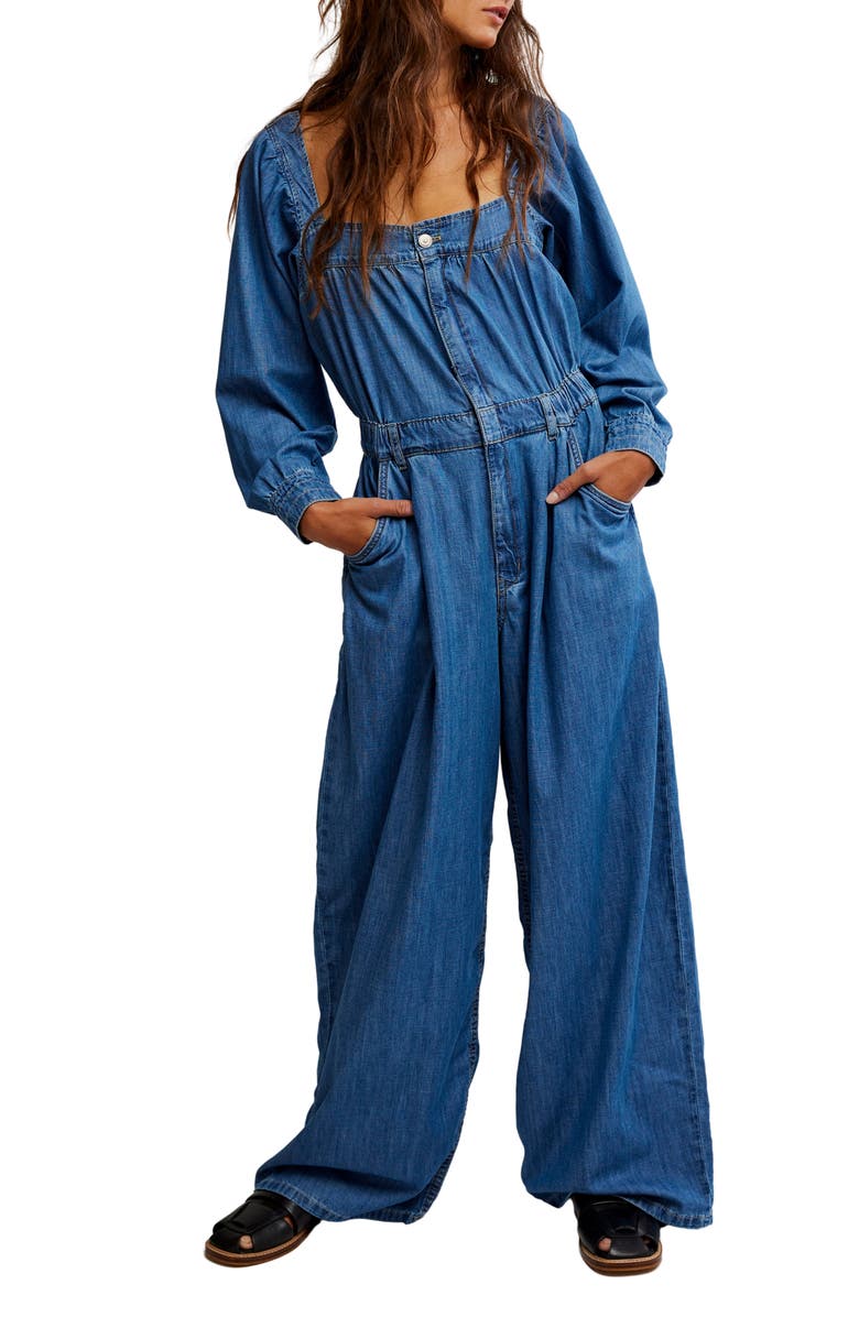 Free People Clara Long Sleeve Denim Jumpsuit, Main, color,