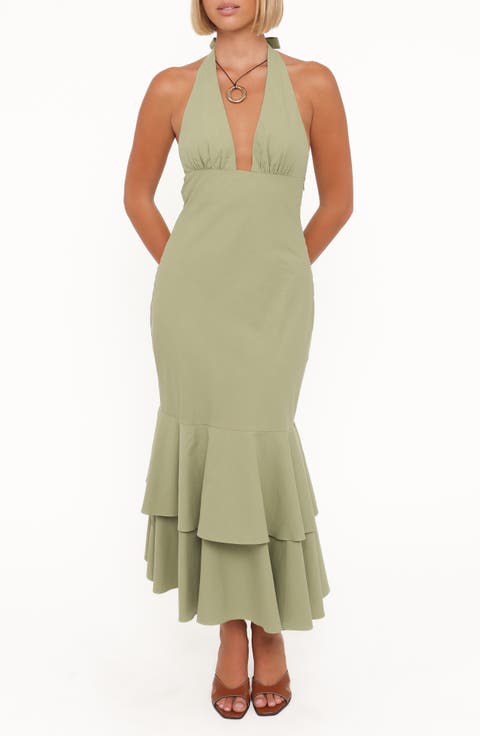 Robyn Plunge Halter Neck Cotton Maxi Dress