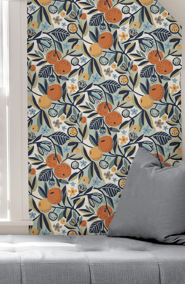 Wallpops Navy Clementine Garden Peel and Stick Wallpaper, Alternate, color, Orange
