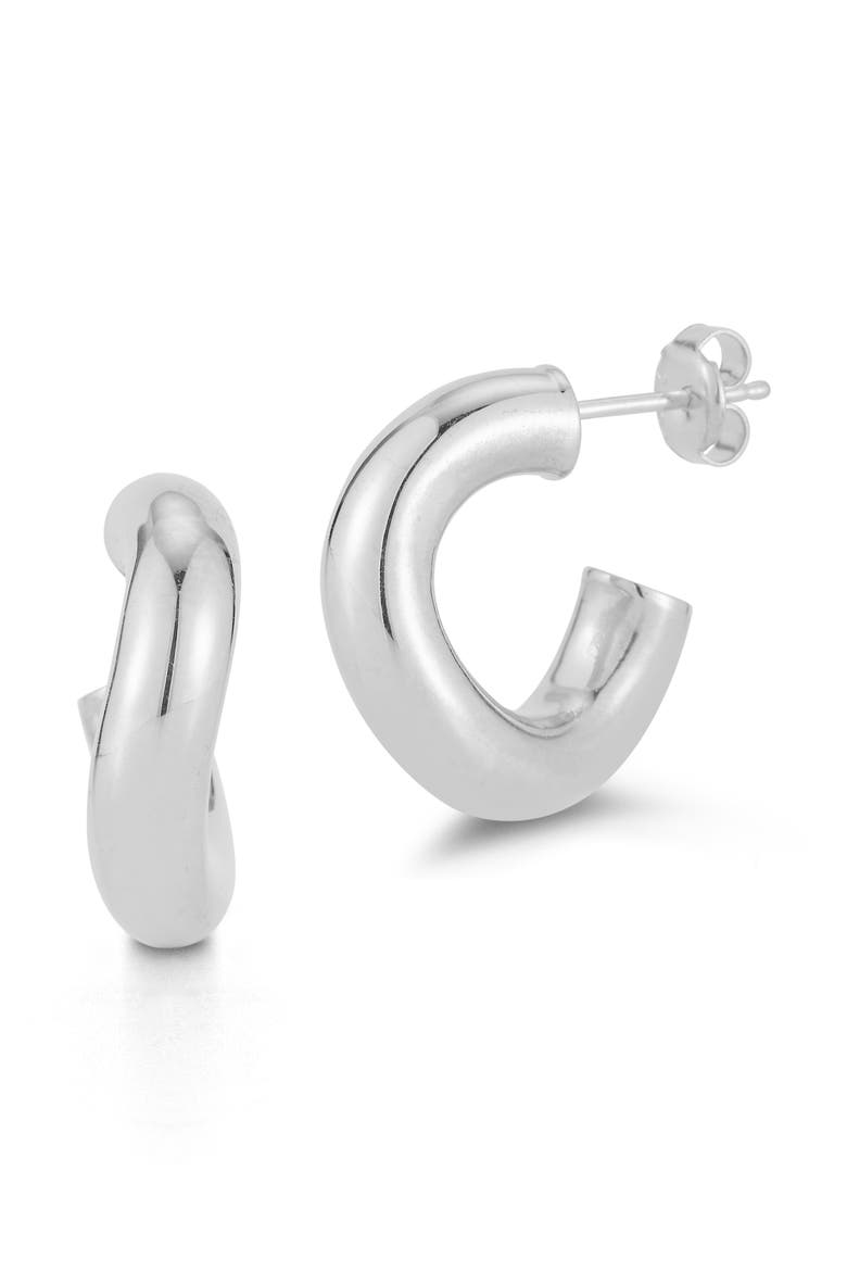 Small Wave Hoop Earrings, Main, color, SILVER