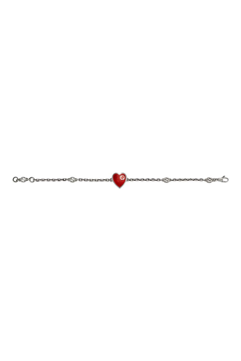 Extra Small Interlocking-G Red Heart Bracelet, Alternate, color, SILVER/ RED