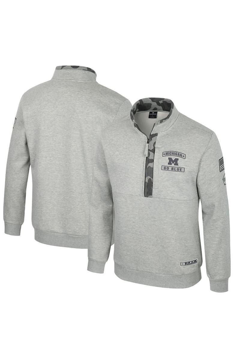 COLOSSEUM Men's Colosseum Heather Gray Michigan Wolverines OORAH OHT Military Appreciation Fleece Quarter-Zip Jacket, Main, color, Heather Gray