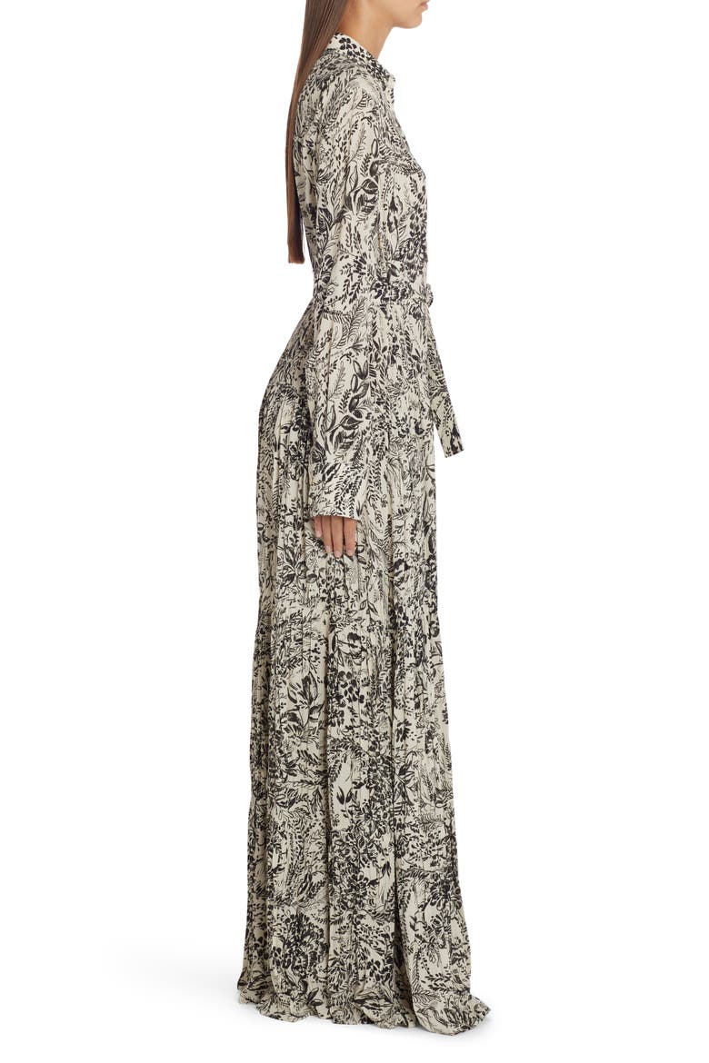 Botanical Print Pleated Crepe Shirtdress, Alternate, color, BONE WHITE/ BLACK