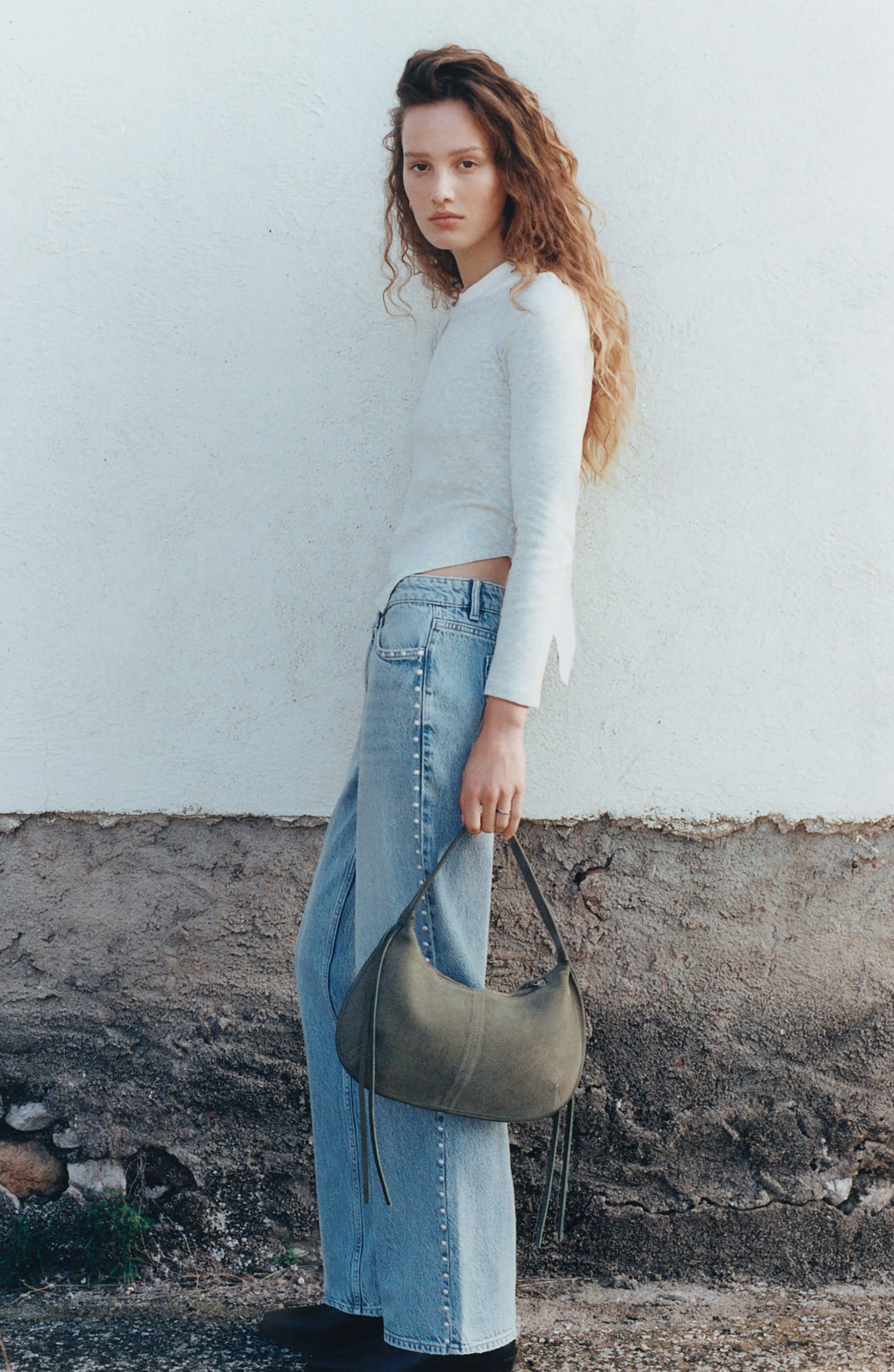 MANGO TEEN Suede Shoulder Bag, Alternate, color, Khaki Green