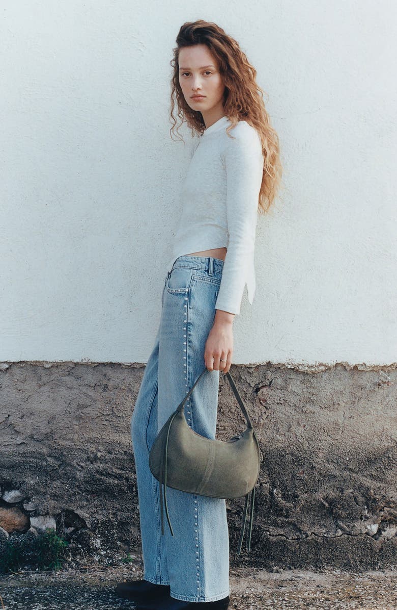 MANGO TEEN Suede Shoulder Bag, Alternate, color, Khaki Green